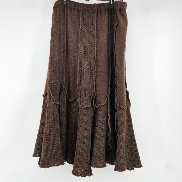 Boho Brown Knit Crochet Maxi Skirt Festival XL Forest Fairy Goblin Granola Indie - Picture 1 of 9